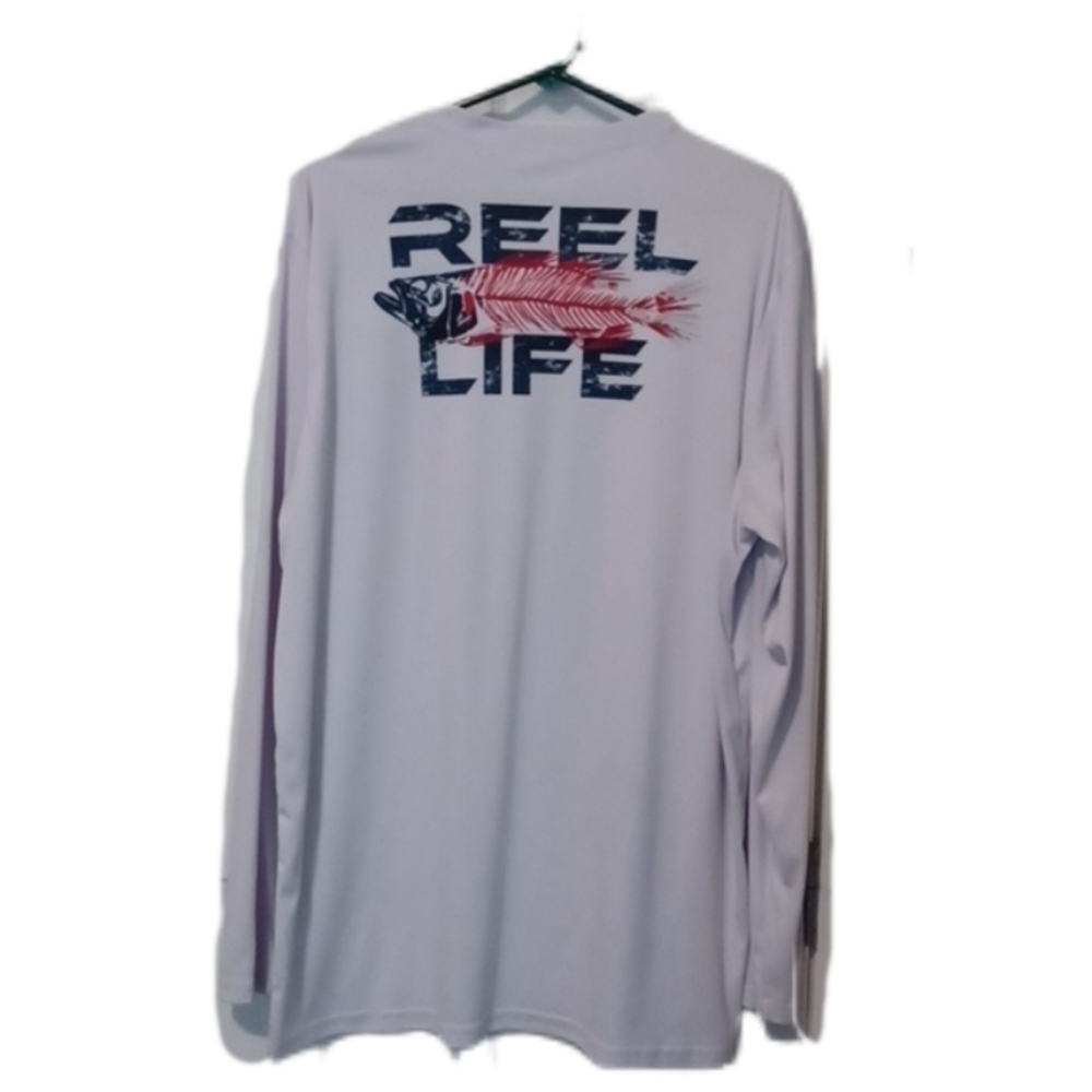 -- Reel Life Men's White Graphic Long Sleev Tee Size XXLarge Casual